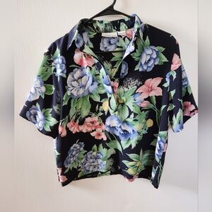 Vintage Alfred Dunner Navy Floral Blouse Size 10 Excellent Condition